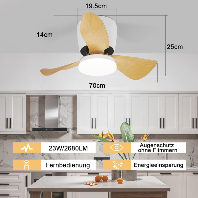 Ceiling Fan with LED Lights, Natural, White