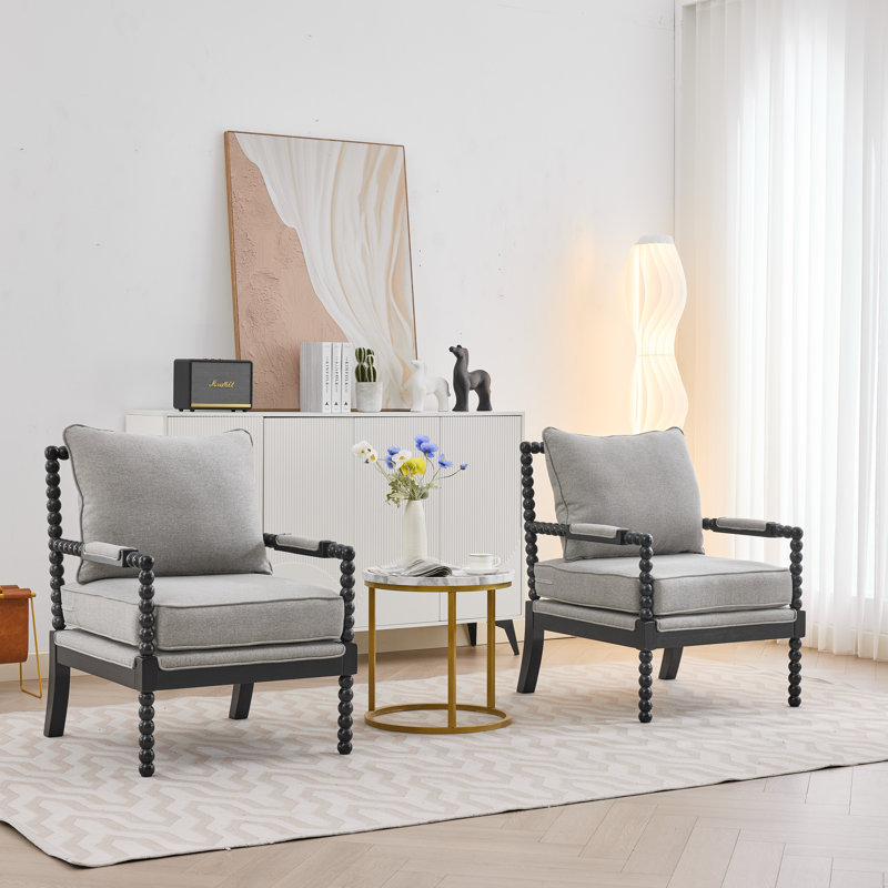 Chaise d'appoint avec cadre en bois tourné et solide, Gris clair