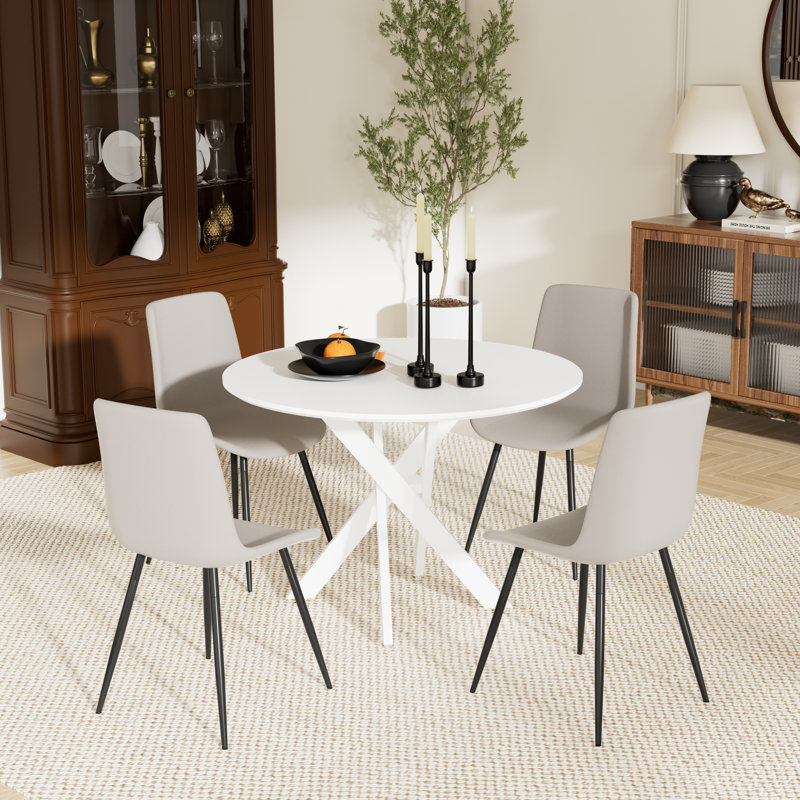 Table de salle à manger ronde pour 4, Gris, Blanc, H 30 po x L 36 po x l 36 po