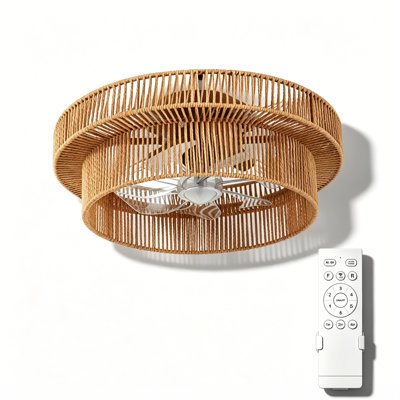 Ventilateur de plafond bohémien en cage de 20 pouces avec lumière, télécommande à 6 vitesses, moteur en cuivre pur silencieux, 4 douilles E26 (ampoules non incluses) et installation encastrée facile