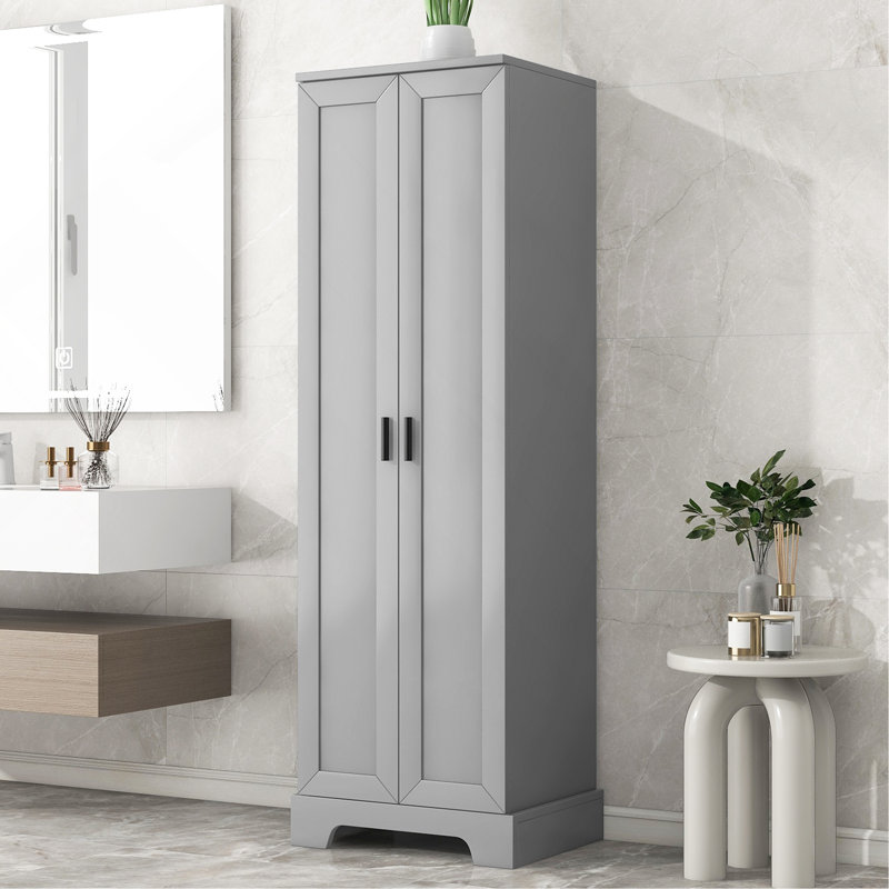 Storage Cabinet With Two Doors For Bathroom, Office, Adjustable Shelf, MDF Board, Gray