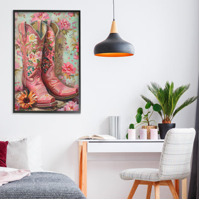 Rose, rose, cow-boy, giclée encadrée, design par LSR Design Studio