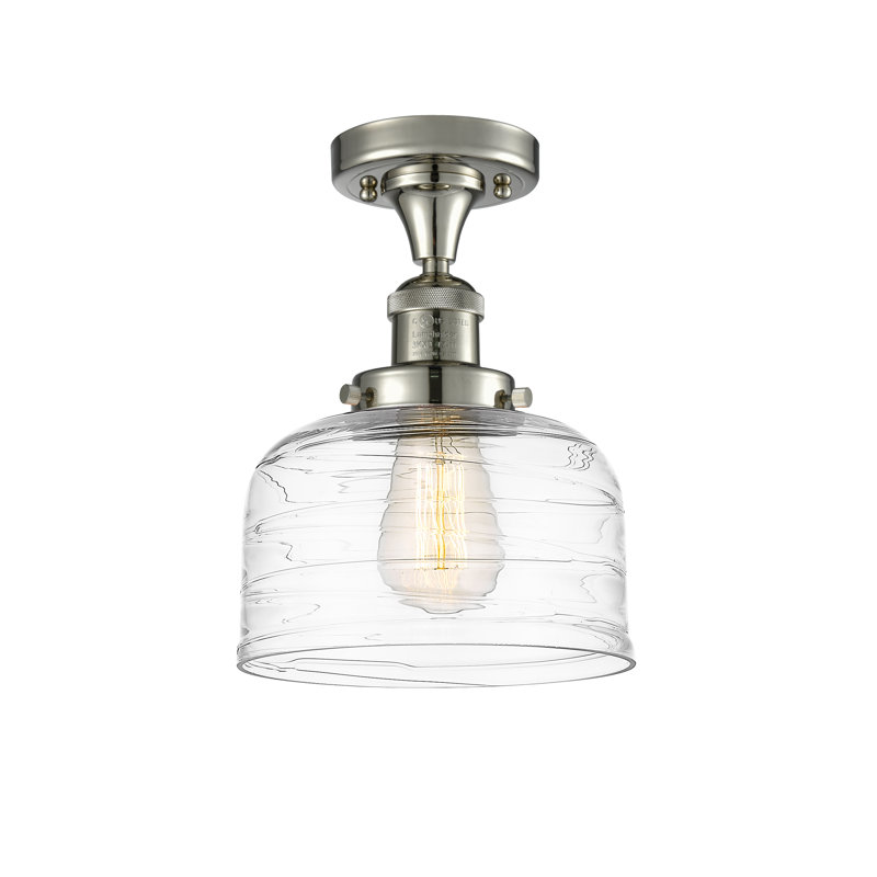 Plafonnier semi-encastré 8 po Bell, Ampoule non incluse, Nickel poli, Tourbillon déco transparent