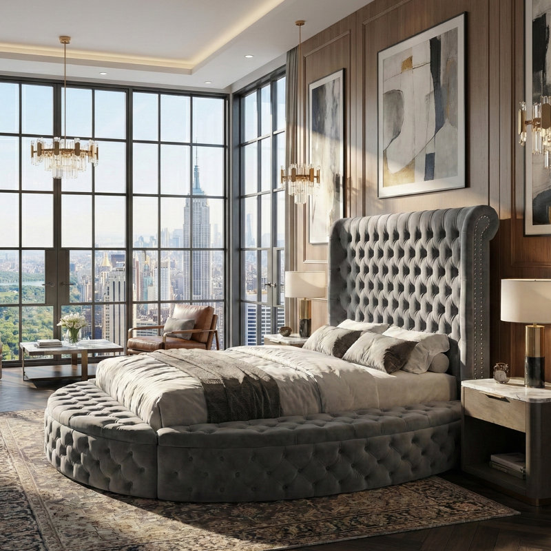 Lit avec rangement en velours Mirna, Grand lit, Gris