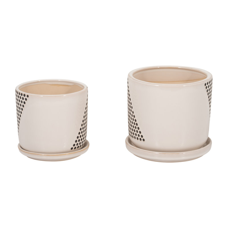 Ceramic Stoneware Saucer Planters with Perforated Design, Set of 2