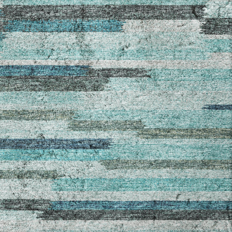 Premium Machine Washable Dream Shag ADS114 Striped Bars Rug, 2'6" x 3'10", Turquoise