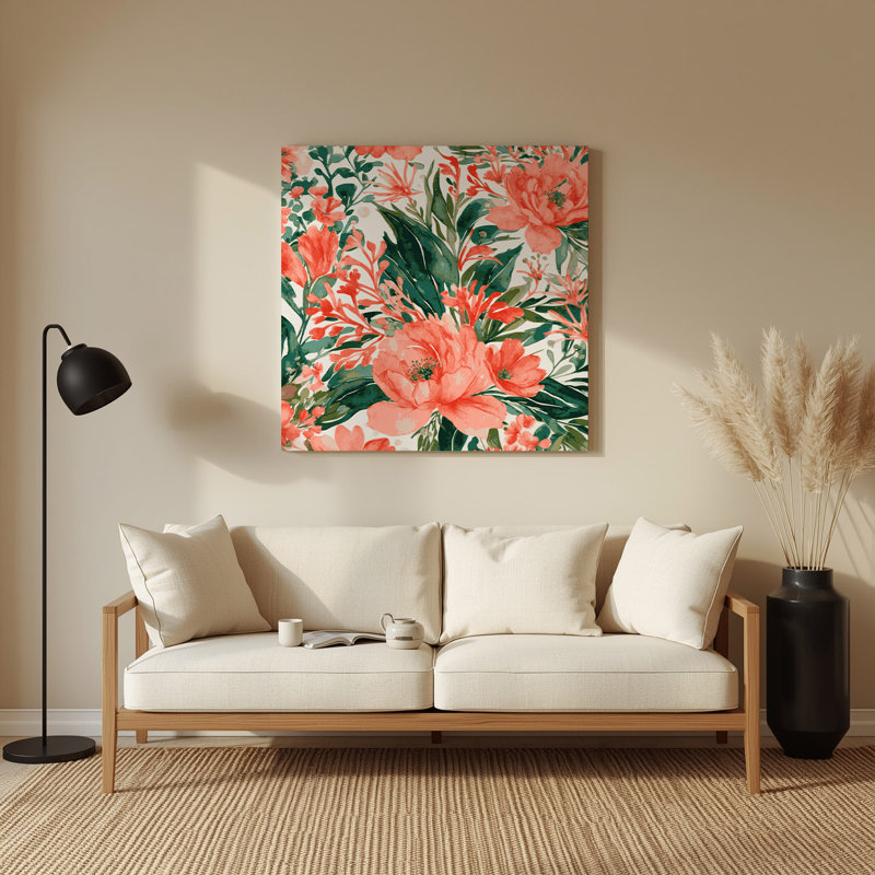 Aquarelle florale 36, art mural gris en métal, 16" H x 16" W
