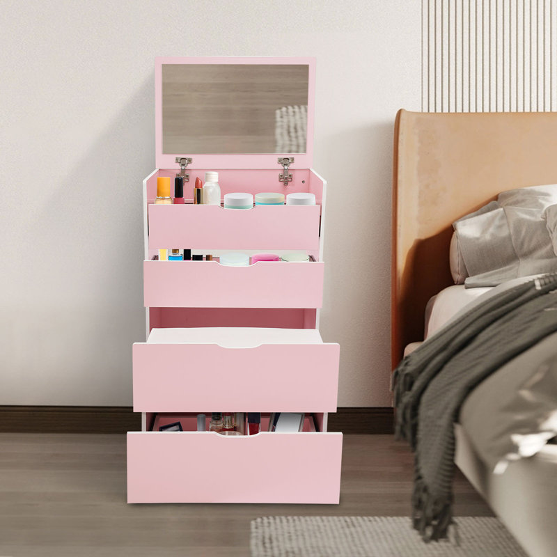 Petit meuble-lavabo avec miroir et 3 tiroirs, Rose