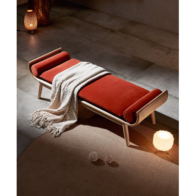 Vintage Retro Solid Wood Rattan Bench for Living Room & Bedroom.