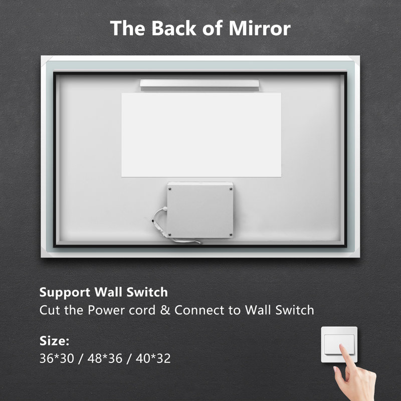 Berenize Rectangular LED Mirror Human Body Induction Motion Sensor Dimmable Anti Fog Vanity Mirror, 32" x 40"