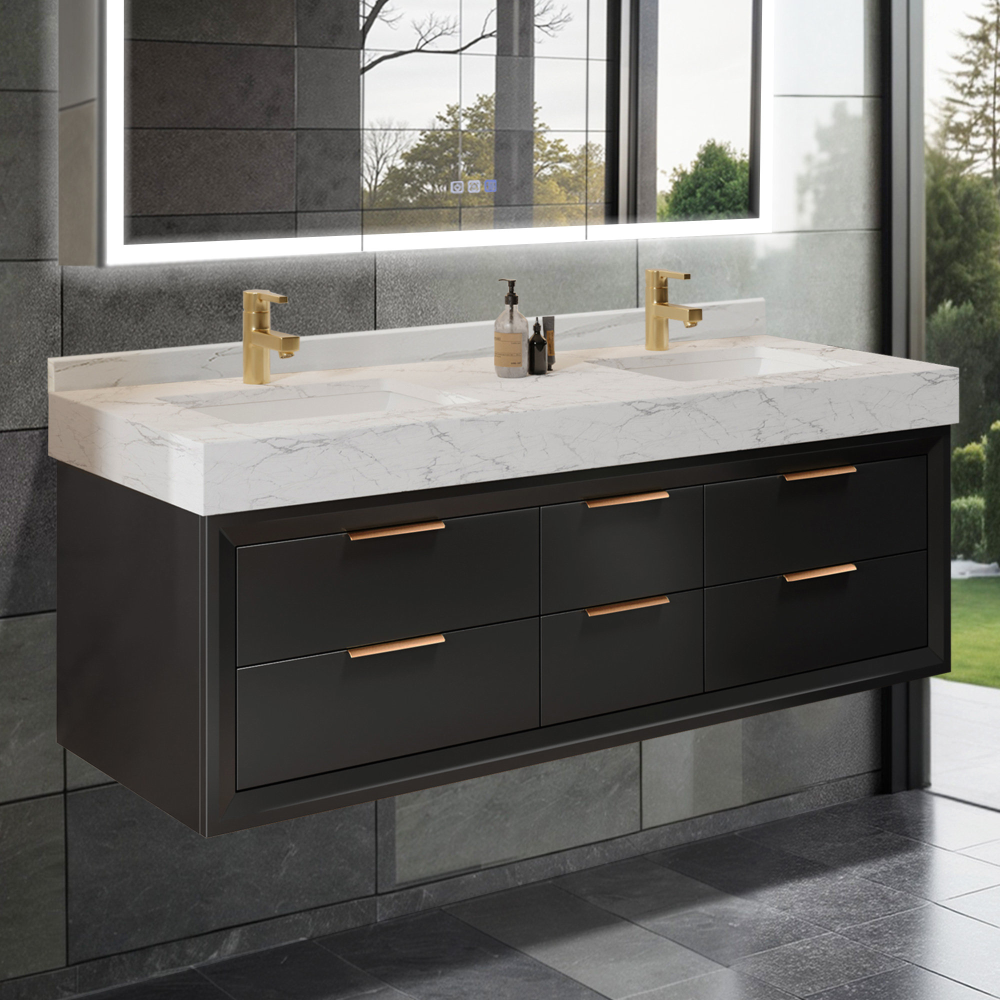 Latitude Run® Solid wood 60'' Modern Wall Mounted Double Bathroom