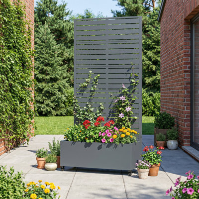 Metal Planter Box with Trellis with Wheels