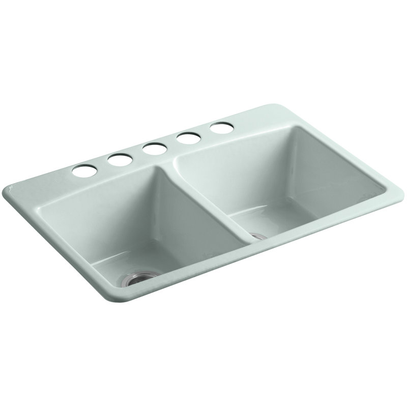 Brookfield 33" L x 22" W x 9-5/8" Under-Mount Double-Equal Kitchen Sink, Frost