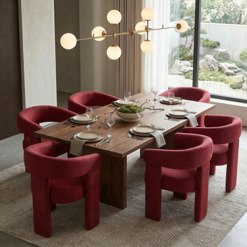 Light-Luxury Velvet Dining Chair, Red