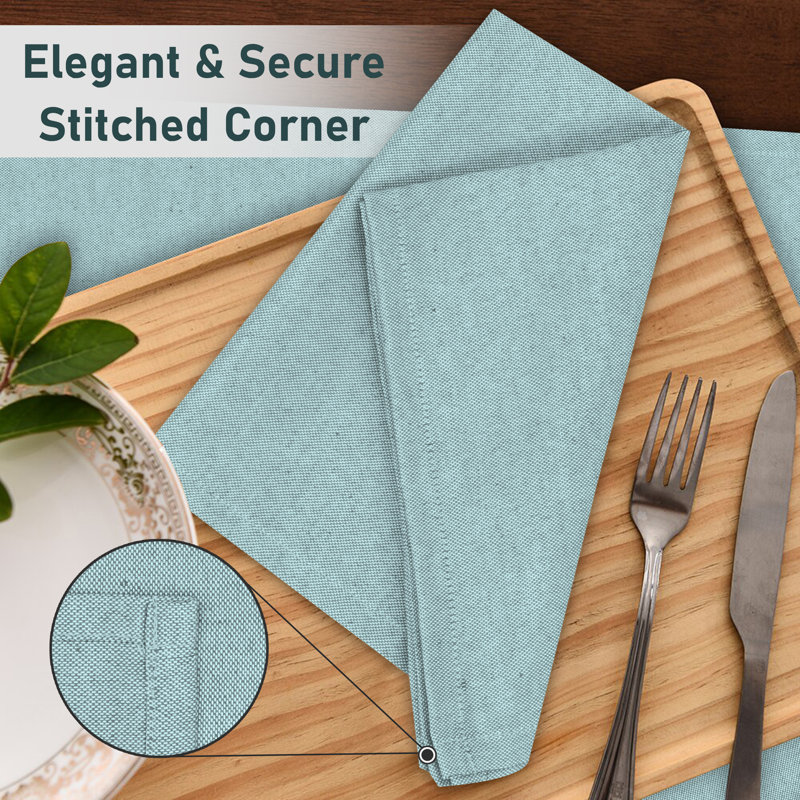 Baby Blue Poly Cotton Chambray Square Cloth Napkins Set of 12