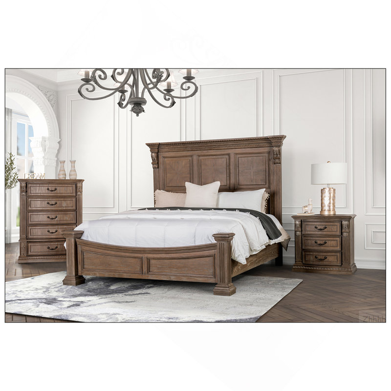 Mobilier de chambre à coucher formel traditionnel traditionnel en chêne vieilli 1pc