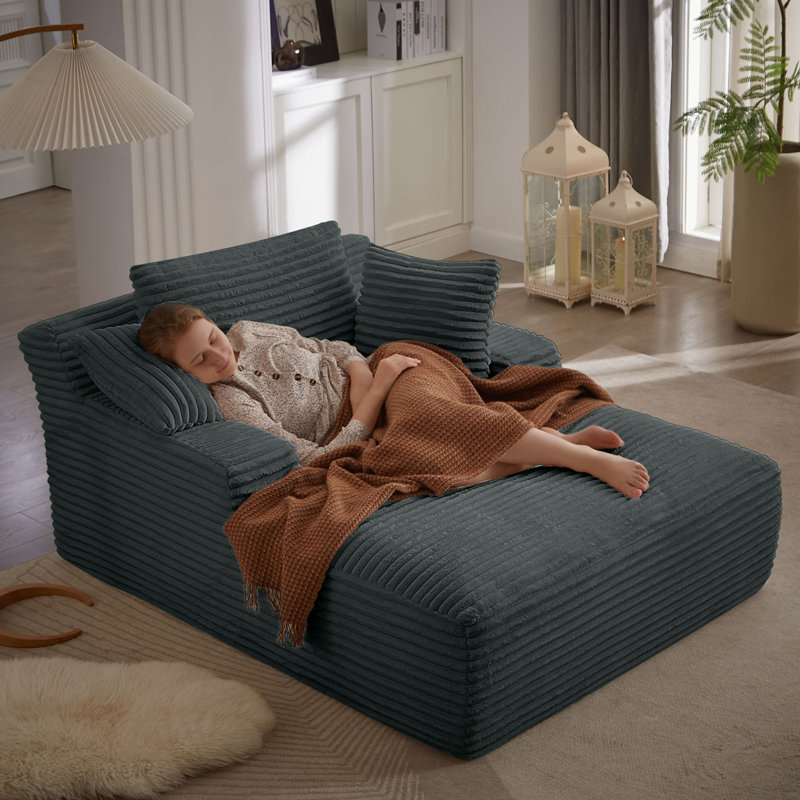 Chaise longue rembourrée en velours côtelé, Velours côtelé gris foncé