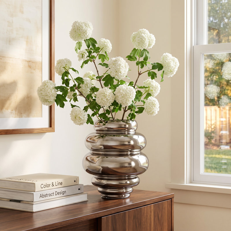 Ribbed Glass Vase, Chrome Finish