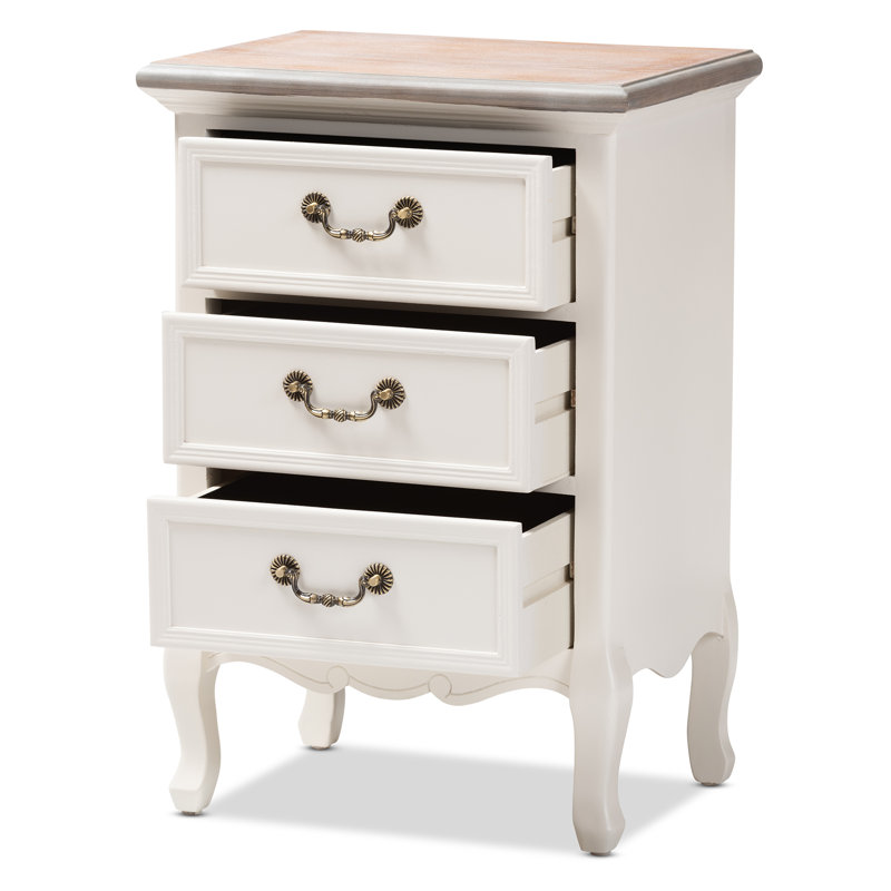 Solid + Manufactured Wood Bedside Table, Whitewash