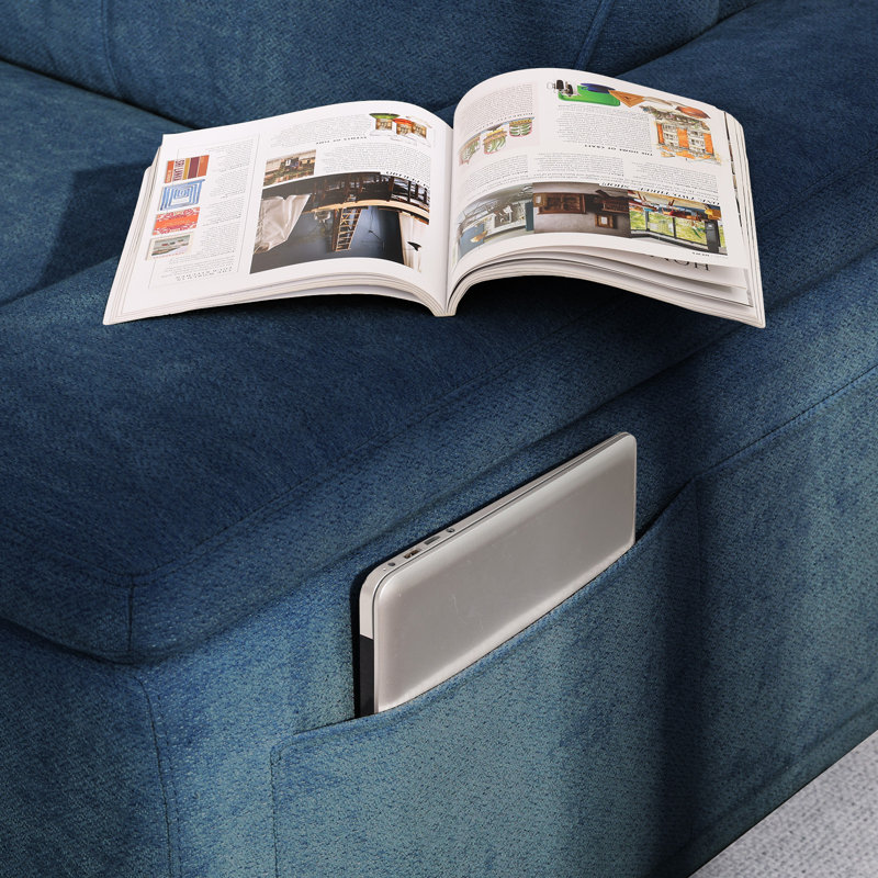 89” Modern Chenille Sofa Adjustable Armrest Couch, Blue