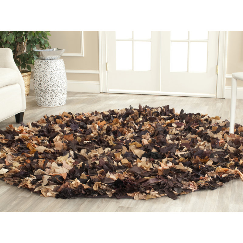 Tapis brun à poils longs Godsey, Rond 6 pi