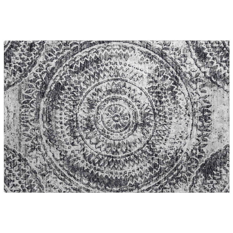 Premium Machine Washable Dream Shag ADS113 Medallion Rug, Gray, 2'6" x 3'10"