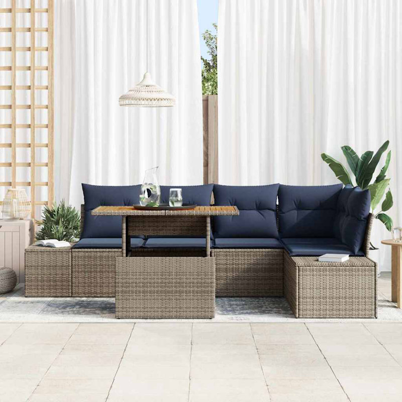  Ensemble de canapé de jardin avec coussin manuel 6 pièces gris et bleu marine, Coussin bleu marine / structure grise
