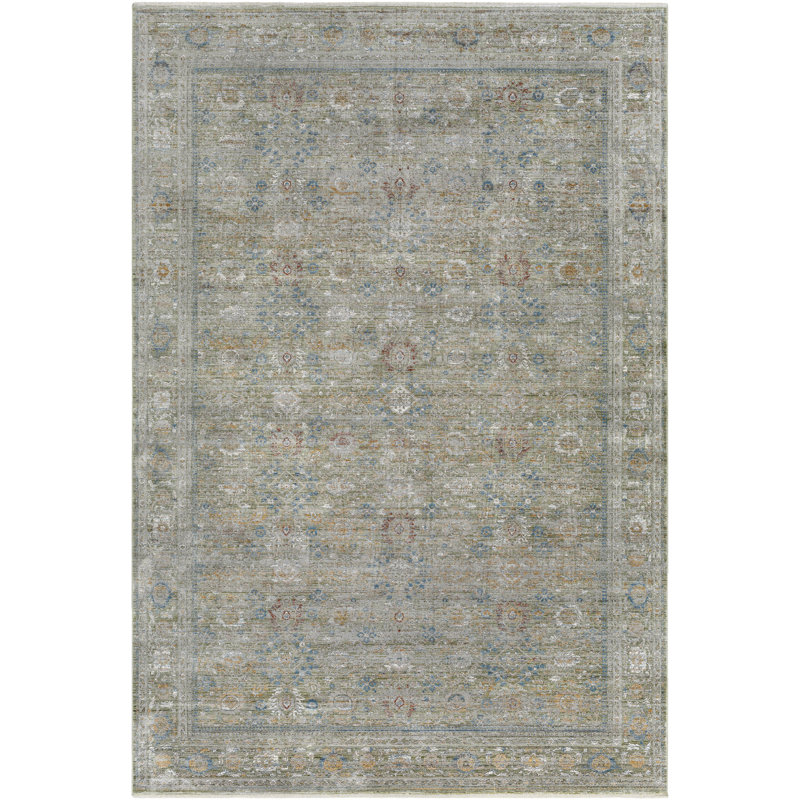 Machine Woven Viscose/Polyester/Acrylic Area Rug in Olive, Rectangle 7'10" x 9'10"