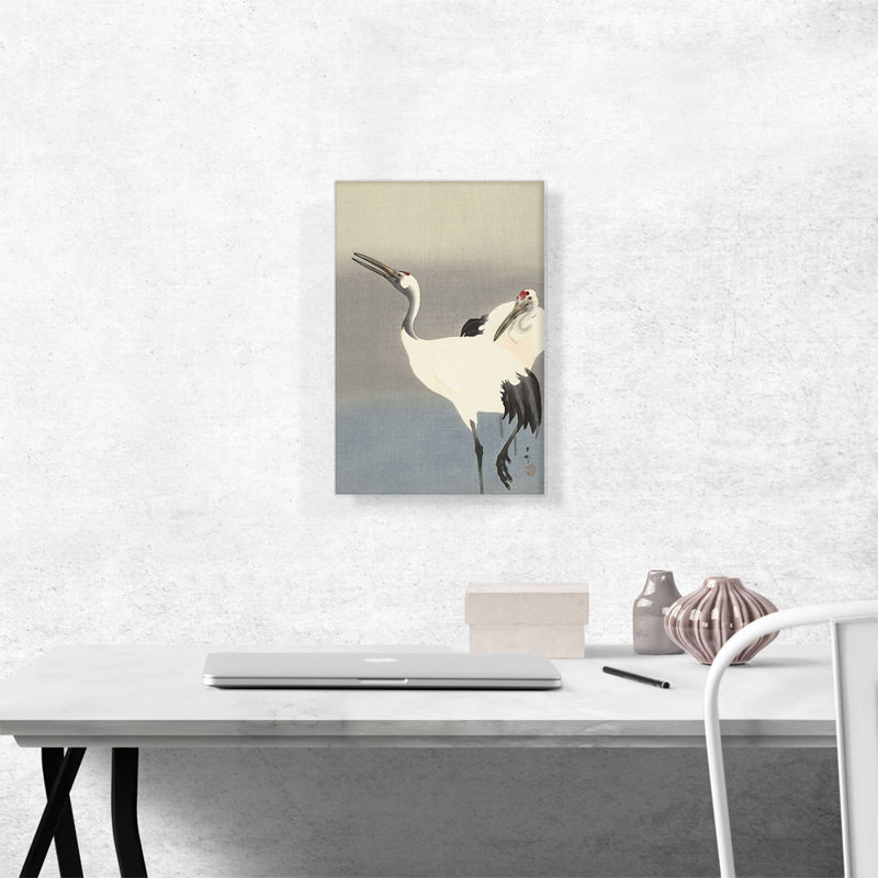" Two Cranes " by Ohara Koson, 18" H x 12" W x 0.75" D