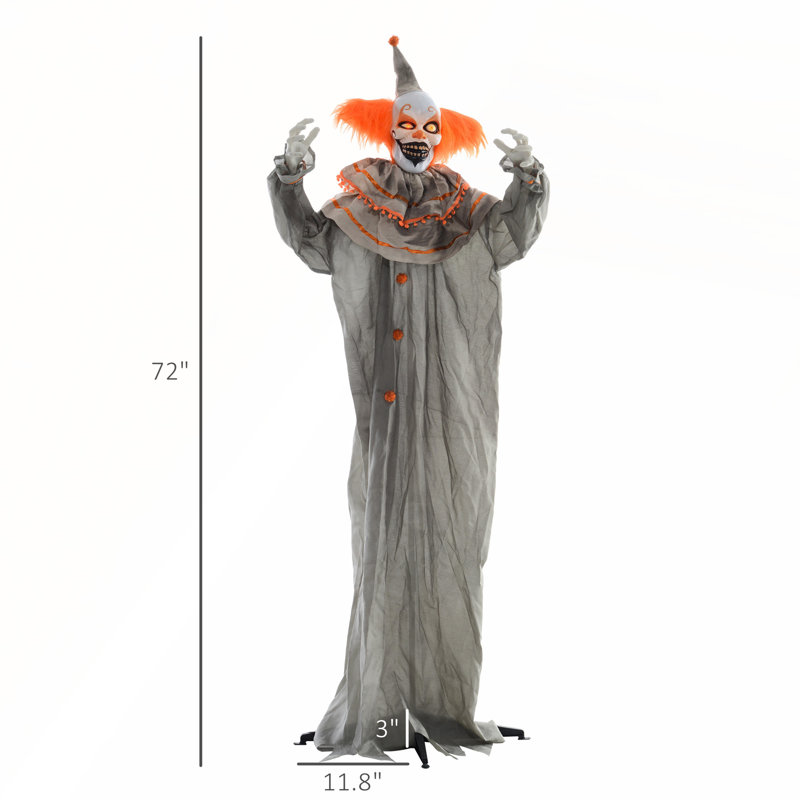 Clown aux cheveux orange, décoration d'Halloween extérieure avec son et lumière activés par les yeux pour un plaisir effrayant