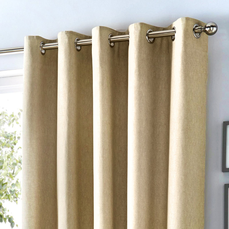 Cotton Blend Room Darkening Curtain Pair, Natural, Width 117 x Drop 183 cm