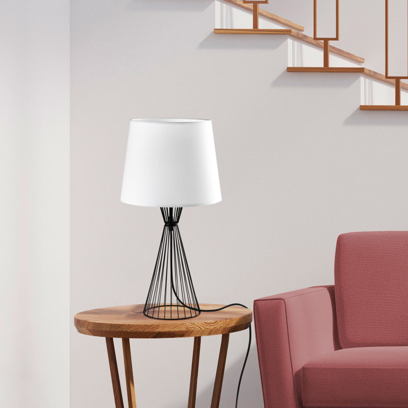 Lampe de table industrielle en métal, noir, 11,0 x 11,0 x 21,7 pouces | Abat-jour en tissu de 8,7 à 11,0 po x 8,7 po | Douille E27, 40 W maximum (ampoule non incluse) | Éclairage élégant pour la décoration de maison et de bureau, classé IP20