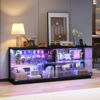 59'' W Display Cabinet With Rgb Light, Motion Sensor, Charging Station