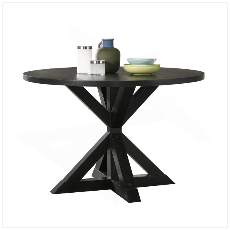 Windvale Cross-Buck Base Dining Table In Black, Black