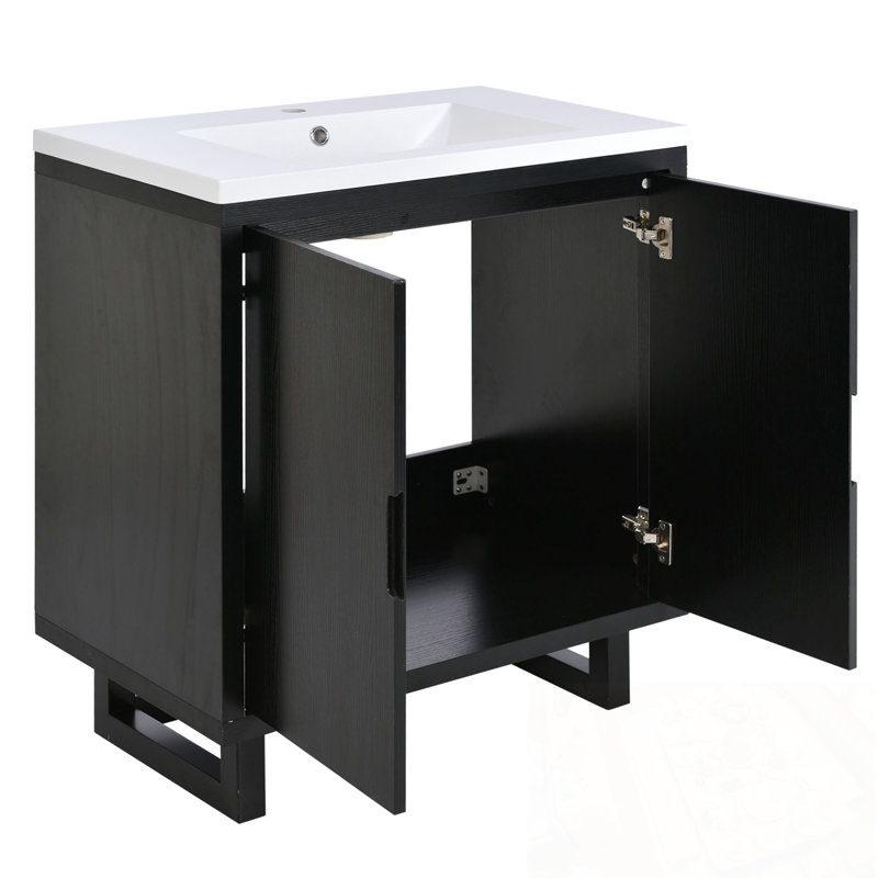 Meuble-lavabo avec lavabo, 2 portes et pieds robustes, Noir