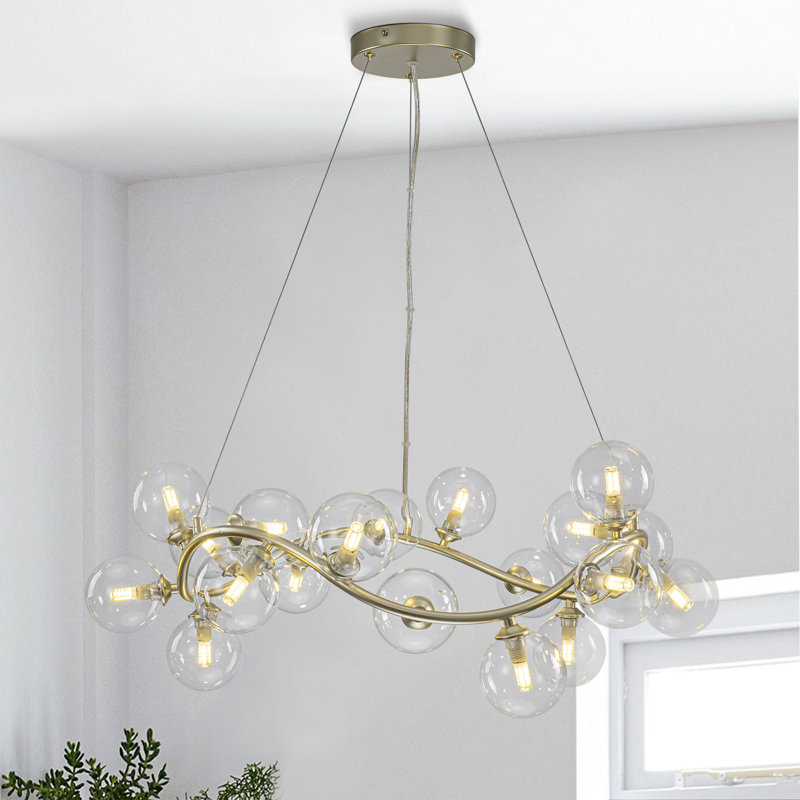 19-light Modern Twisted Glass Globe Chandelier, Gold
