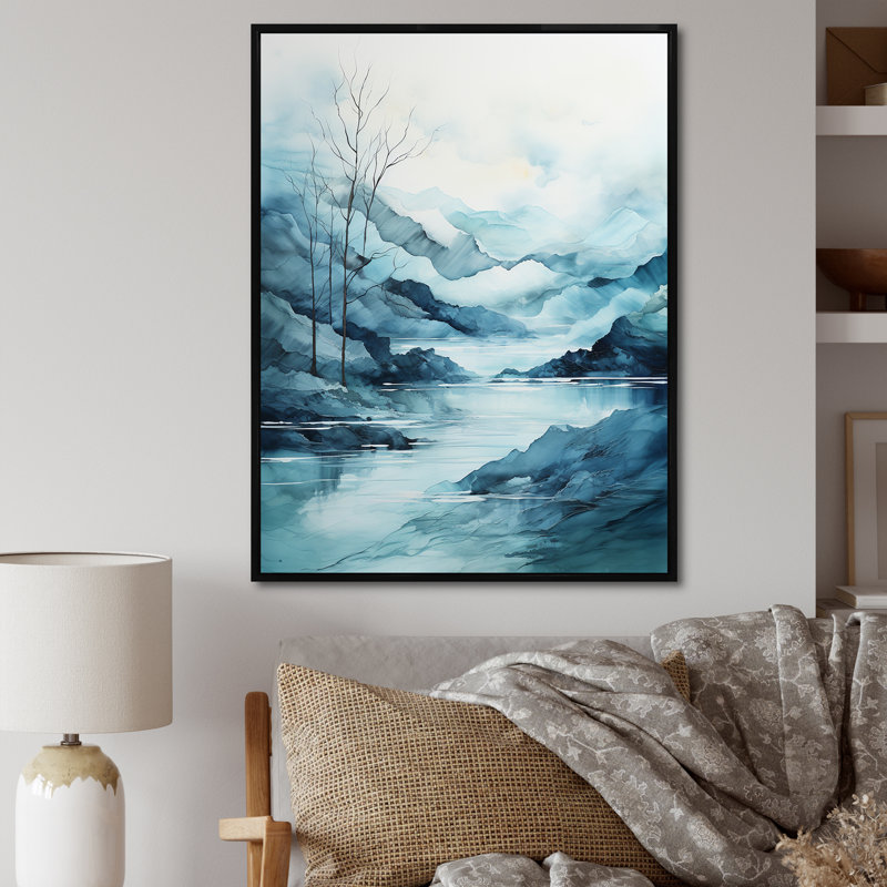Minimalisme des Lacs de montagne, berceuse sur toile, Cadre flottant noir, H 44 po x l 34 po x P 1,5 po