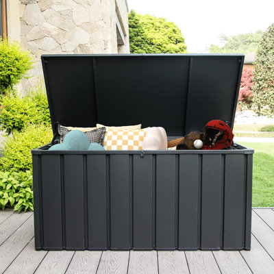 150 Gallon Deck Box Outdoor Use - Waterproof, Lockable, Stores Beach Towels  Dark Gray Large Storage Bin Gallon, With Lock