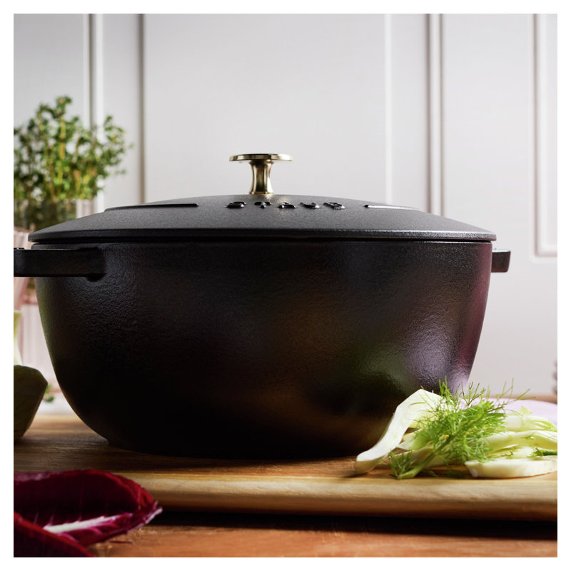 Staub Cast Iron Round Cocotte, Dutch Oven, 5.5-Quart, Serves 5-6, Made In France, Peony Pink, Matte Black