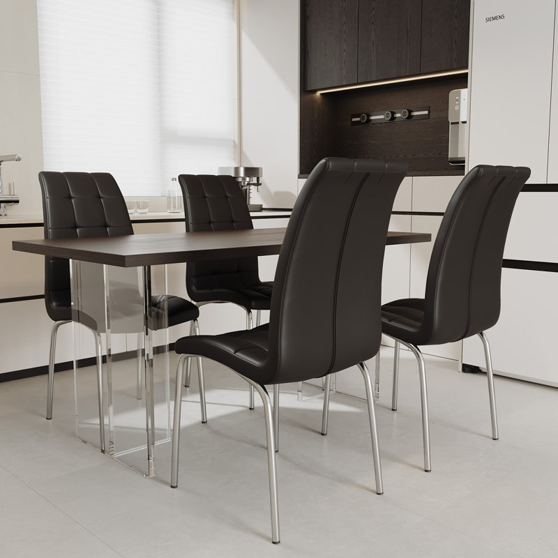 Modern PU Upholstered Metal Leg Dining Chair, Black