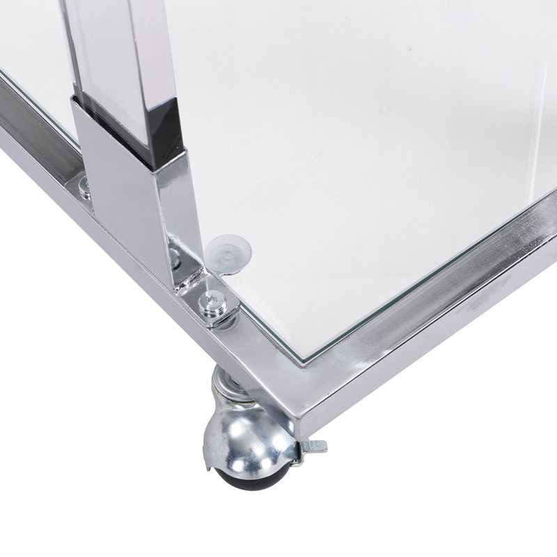 Dawuan Glass Side Table, Acrylic End Table, Glass Top C Shape Square Table with Metal Base, Chrome