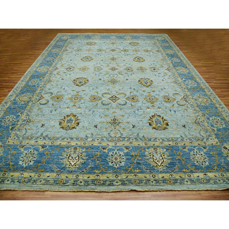 Tapis surdimensionné en laine noué à la main 11 pi 10 po x 15 pi 0 po Iceberg Blue Shah Abbas