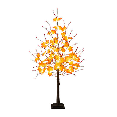 5Ft. Pre-Lit Autumn Maple Artificial Fall Tree With Berries And 96 Warm White LED Lights