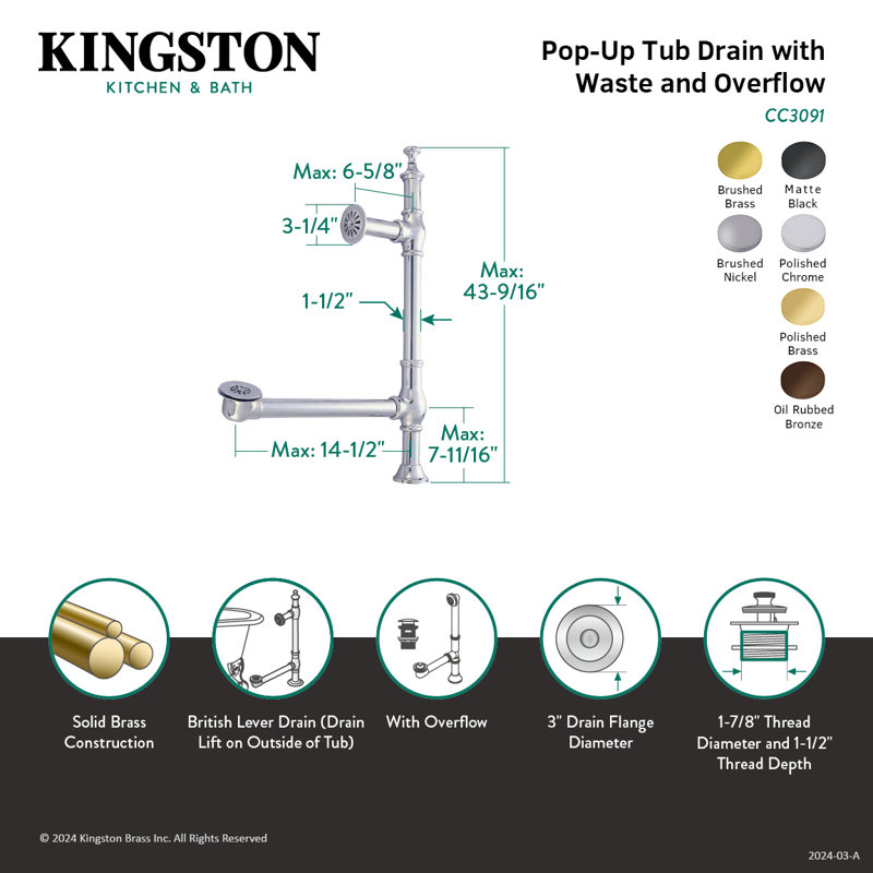 Baignoire escamotable Kingston, Chrome poli