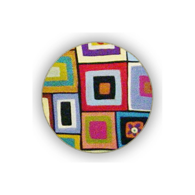 Multicolored Geometric Interlocking Square Patterned Modern Decorative Carpet, Rectangle 5'2" x 7'7"