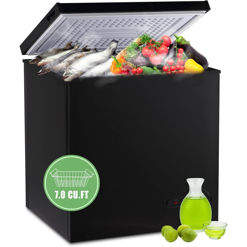 7.0 Cu.ft Chest Freezer 7 Gears Temperature Control(-4°F To 6.8°F), Deep Compact Freezer With Removable Basket, Black