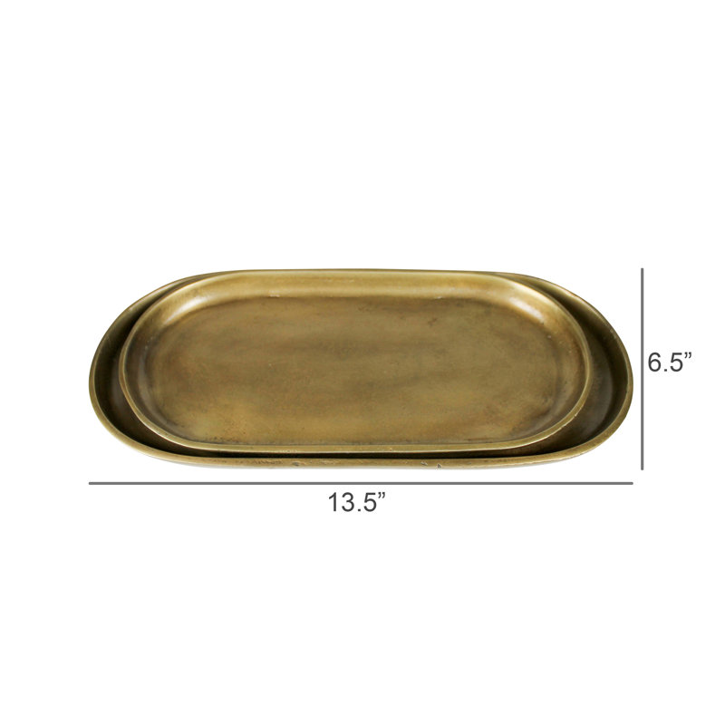 Capsule Trays, Brass - Set Of 2  Sm: 11.5X5.75X0.75, Lrg: 13.5X6.5X0.75
