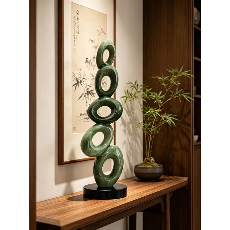 Sculpture moderne en résine abstraite verte empilée