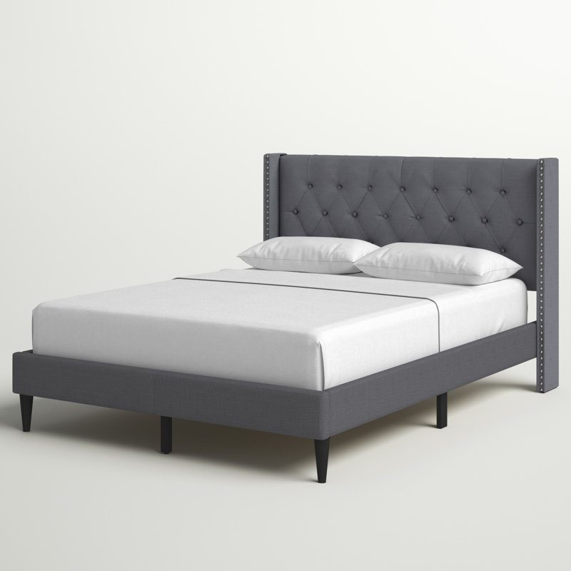 Aileen Upholstered Wingback Bed, Dark Gray, King