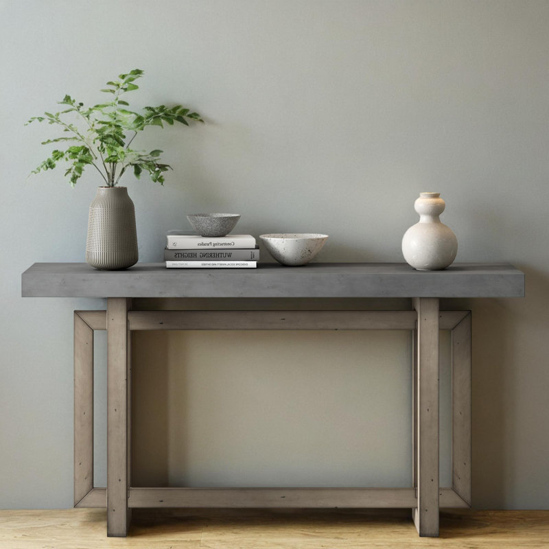 59" Solid Wood Console Table, Gray, Gray